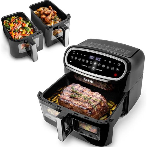 Duronic AF34 BK – Freidora de Aire 2400W, 2 Cestas de 5L + 1 de 10L, 10 Programas, 50–200ºC